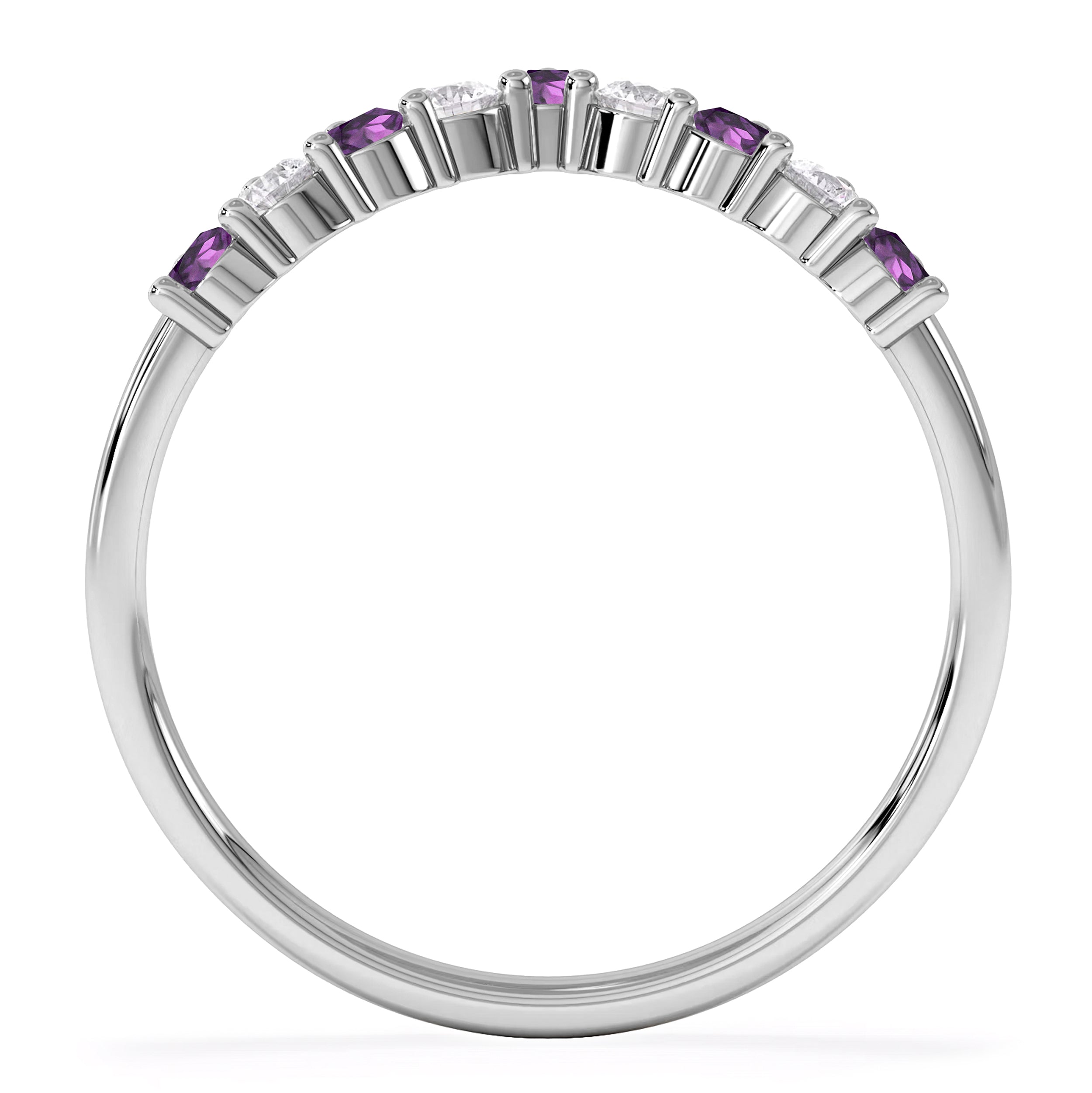 Amethyst and Lab Diamond Wishbone Ring in 9K White Gold